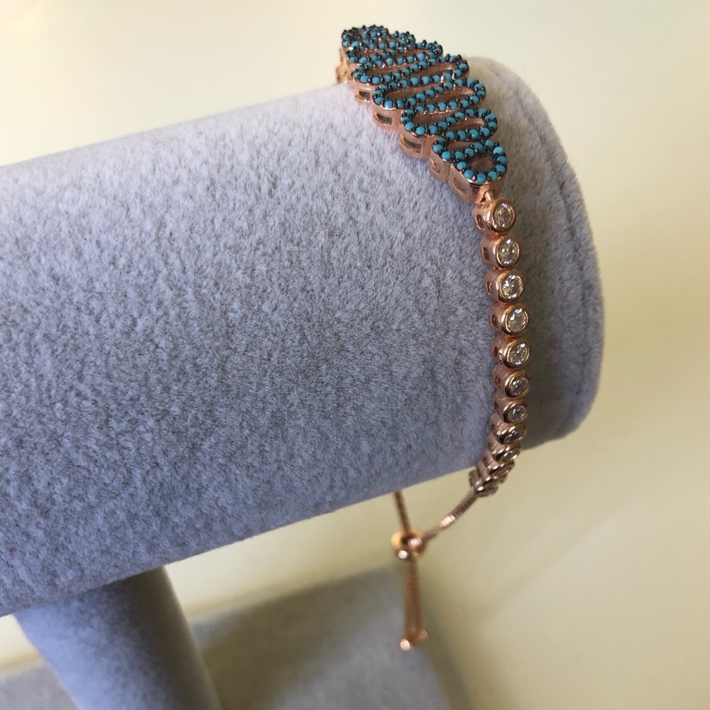 925 Silver turquoise stones slider lock bracelet - Picture 2 of 7